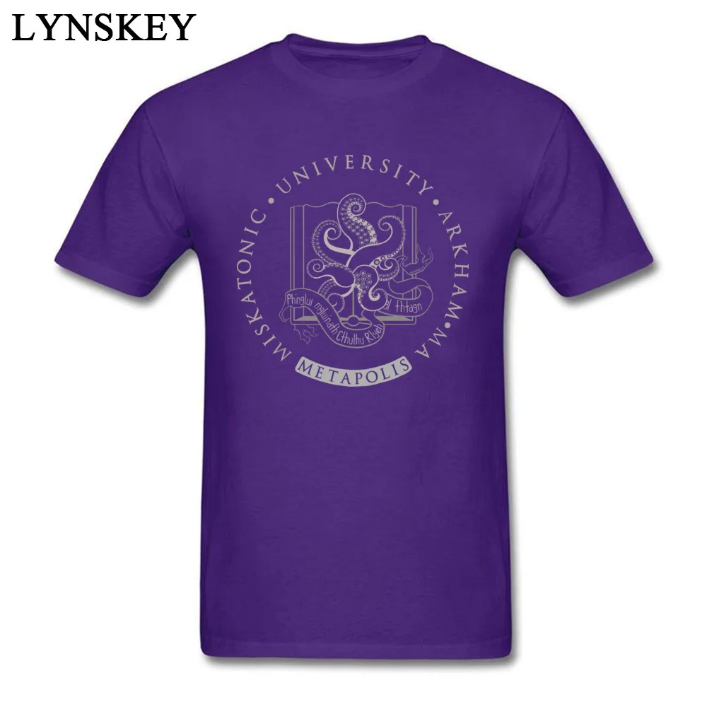 Funny Boy T Shirts Crewneck Summer Short Sleeve Cotton Tops T Shirt Design Crazy Tee Shirts Light Cthulhu in Miskatonic University at Metapolis purple