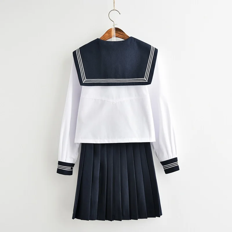 UPHYD милые православные JK форма короткие/с длинным рукавом белая рубашка + темно синяя юбка галстук школьная Униформа костюм моряка XJ7504