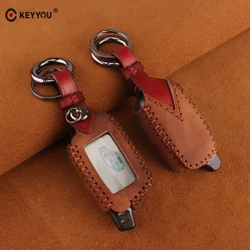 

KEYYOU Car Styling Leather Key Cover Case holder For Vehicle Security Two way car alarm system TOMAHAWK X5 Keychain