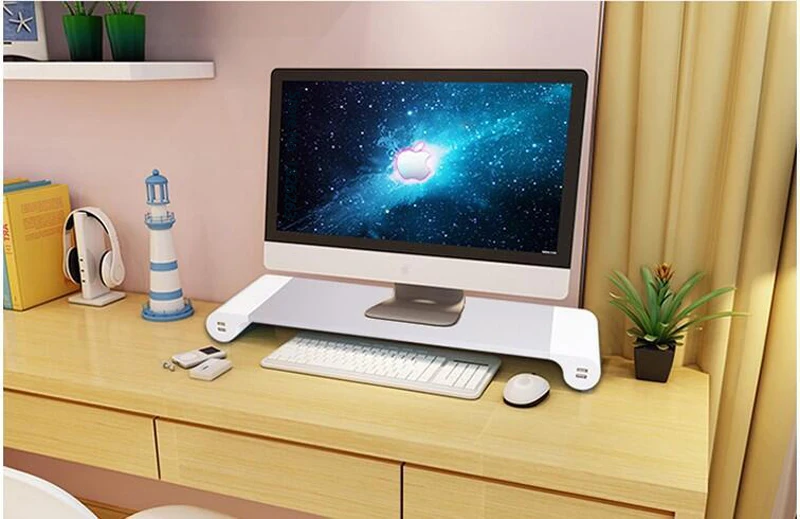  Aluminum Desktop Monitor Notebook Laptop Stand Space Bar Non-slip Desk Riser with 4-ports USB charg