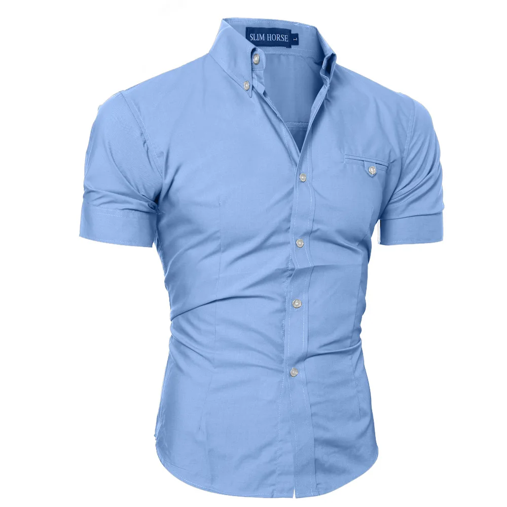 ZOGAA Для мужчин рубашка короткий рукав Повседневное Slim Fit Для мужчин s карман рубашки Декор Твердые летние рубашки уличная Для мужчин Костюмы