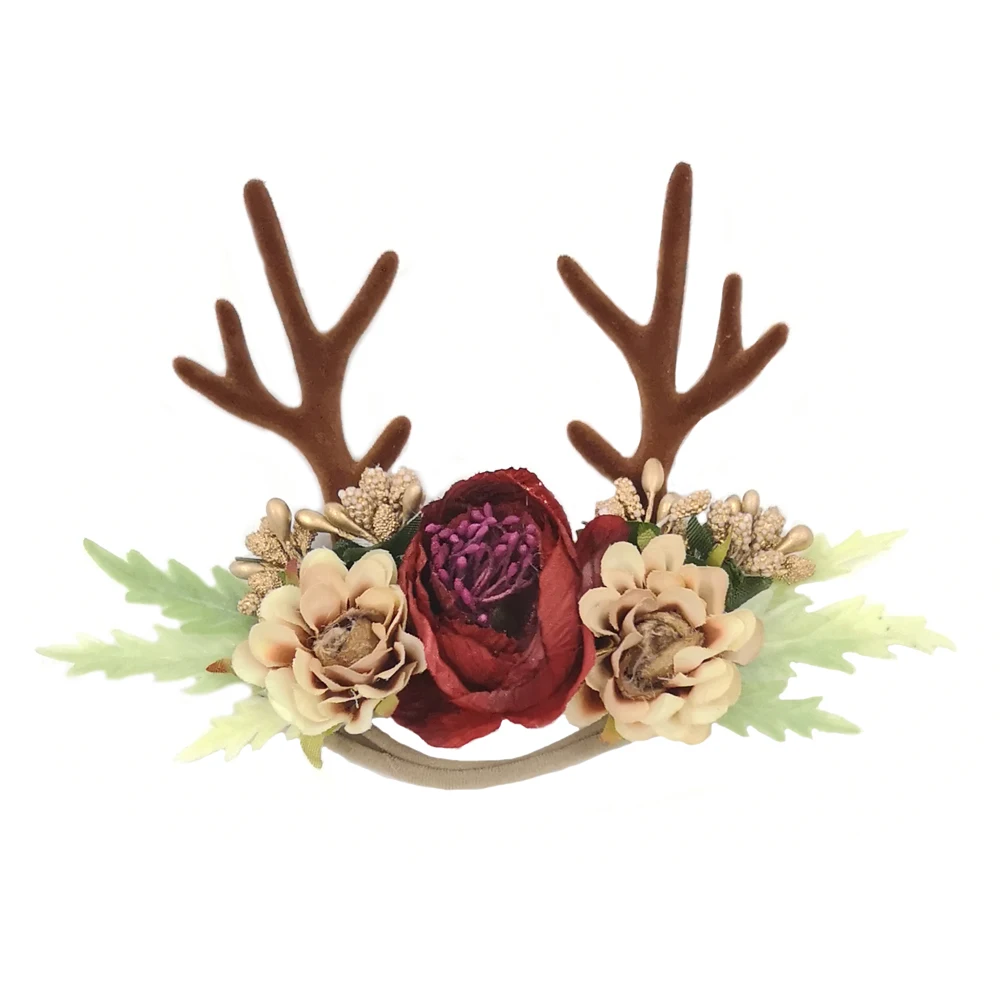 

10pcs/lot Deer Flower Headband Handmade Floral Christmas Hair Band For Babys Reindeer Headband