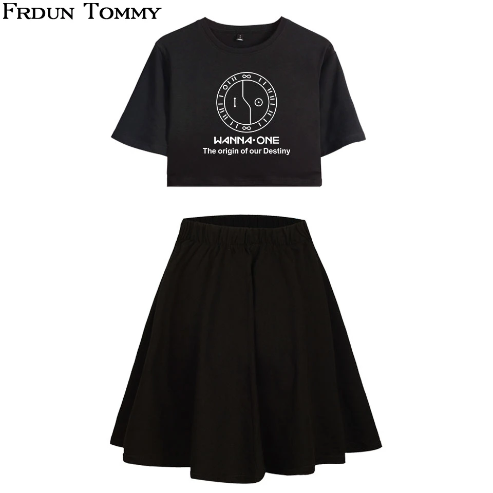 Frdun Tommy Wanna One короткая юбка костюм сексуальная девушка футболка и короткая юбка костюм мода два предмета Повседневный 2018 новый стиль наборы
