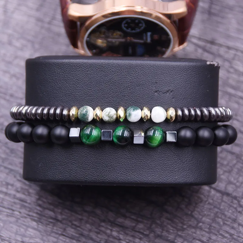 

Kang hua 2 pcs/set 2019 Trend 6mm Hematite slice 8mm Matte Black distance bead bracelets for women&men Couple charming DIY gift