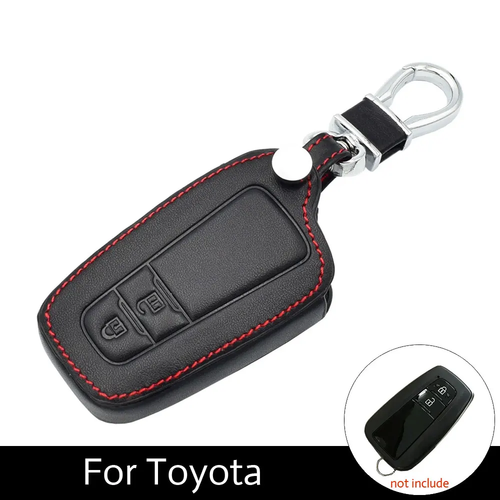 

Leather Car Key Case 2 Button Remote Fob Holder Cover Keychain Protect Bag For Toyota CHR C-HR 2017 Prius Camry Auto Accessories