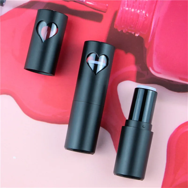 Black Luxury Empty Lipstick Tube 12.1mm Lip Balm Tubes Heart DIY Tube