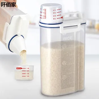 

Japanese 2.5L Transparent Sealed Cup Plastic Metering Rice Box Storage Pest Control Flour Barrels Rice Grains Dried Fruit Holder