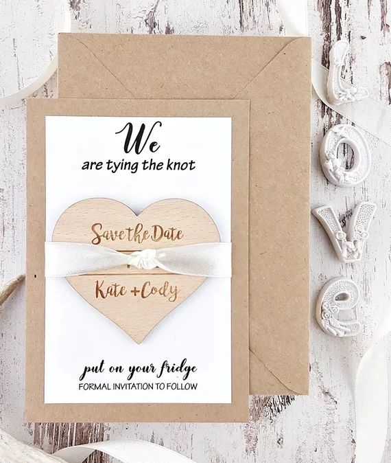 

personalize names date engraved Wooden Card save the date Wedding invitations Magnets, Heart Save The Date, Heart Magnets gifts