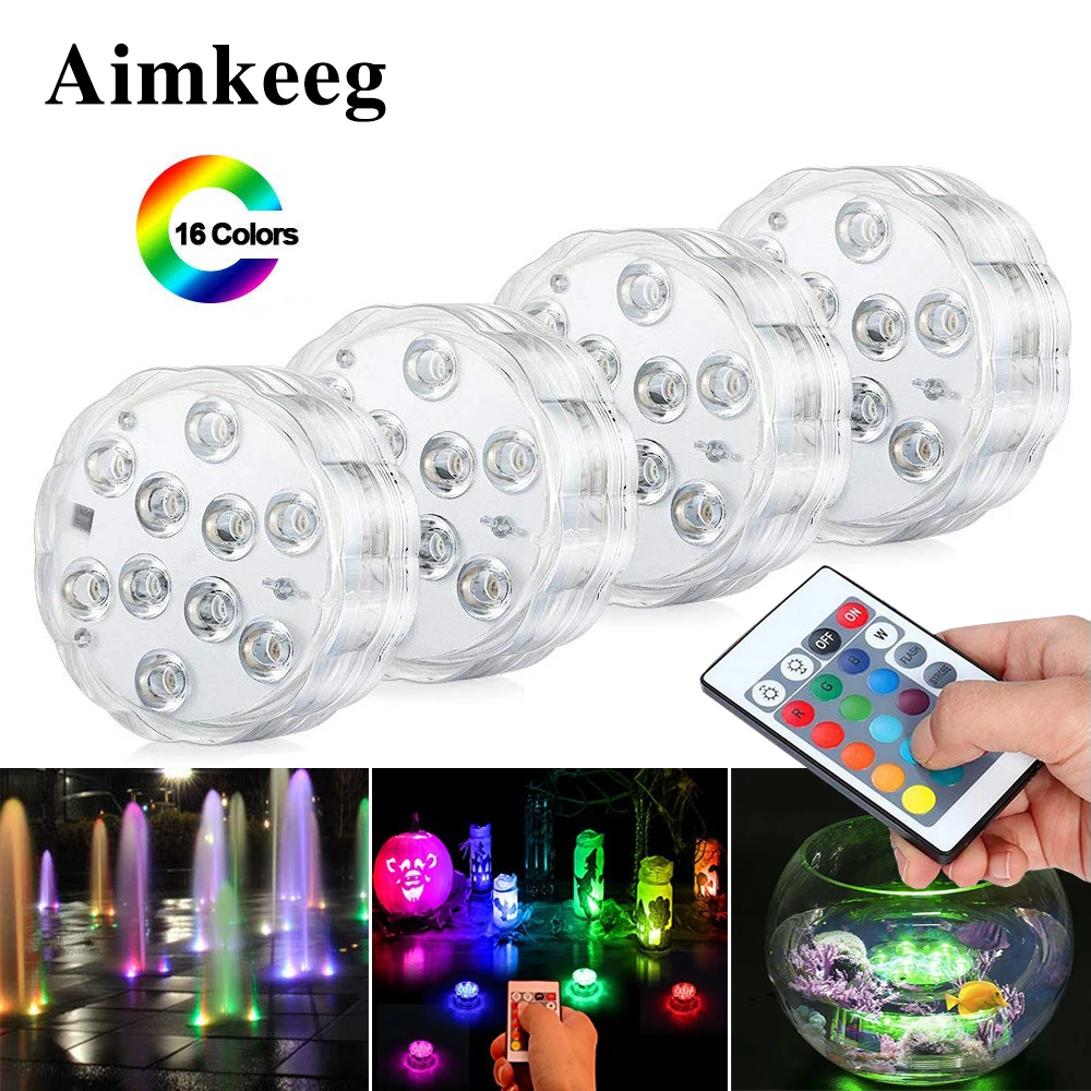 

Aimkeeg Remote Controller Battery Operated IP68 Waterproof RGB Submersible LED Light Underwater Night Lamp for Fish Vase Bowls