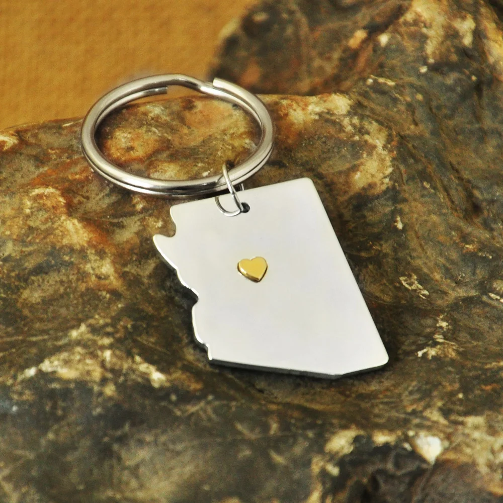 

Personalized I heart Arizona Keychain Arizona Map Keychain State Keychain Map Keychain With Gold Heart