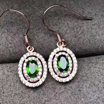 

Fidelity natural 4*6mm diopside drop earrings s925 silver Fashion fine jewelry for women party Natural green gemstone