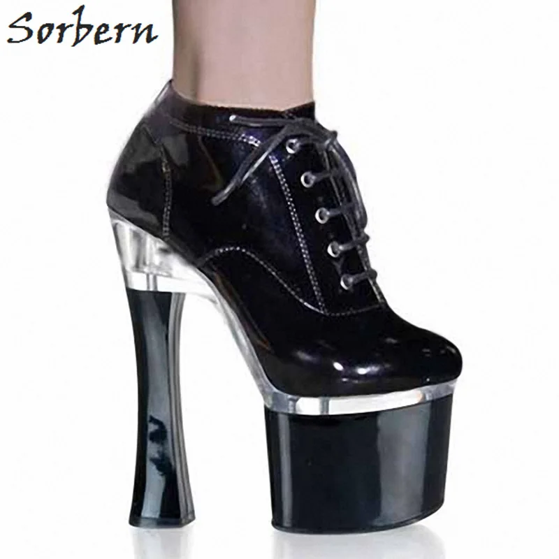 D-024 Sorbern/Черные Блестящие ботильоны для женщин; обувь на платформе и высоком каблуке 18 см 8 см; Новое поступление года; женские мотоциклетные ботинки - Цвет: D-024