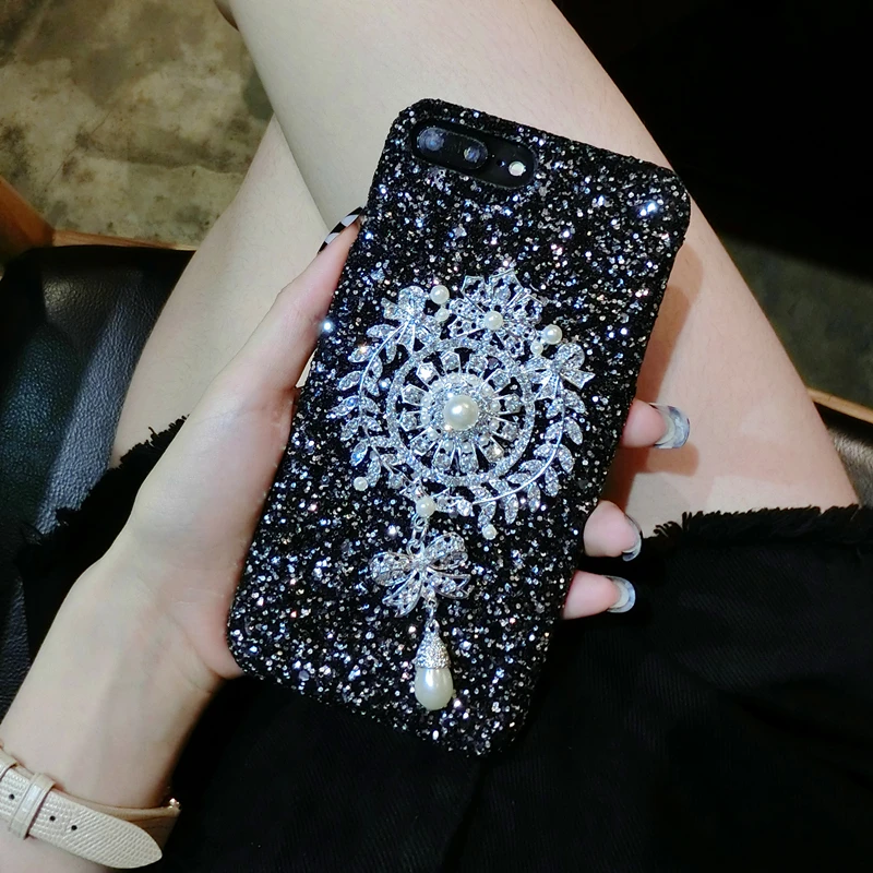Aoweziic Tide brand mobile phone shell For iphone X XR XS MAX protective sleeve glitter lanyard 7 8 6s Plus Rhinestone glitter