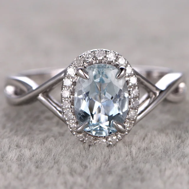 Myray 7x9mm Oval Cut Naturalny Niebieski Akwamaryn Kamień 14 K