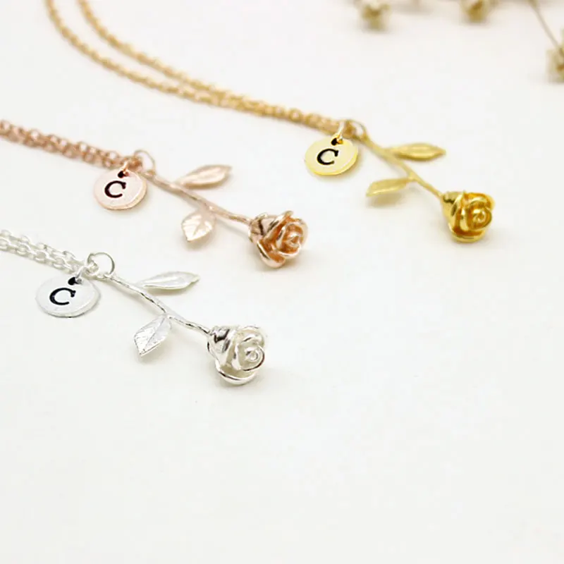 Письмо J кулон ожерелье из розового золота День Святого Валентина на заказ