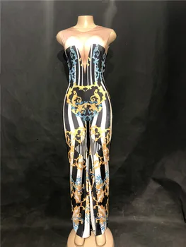 

Sexy Wide Leg Jumpsuit Printed Bodysuit Female Singer Costume Nightclub Women's DJ DS Dance Party Cosplay Show Clothes