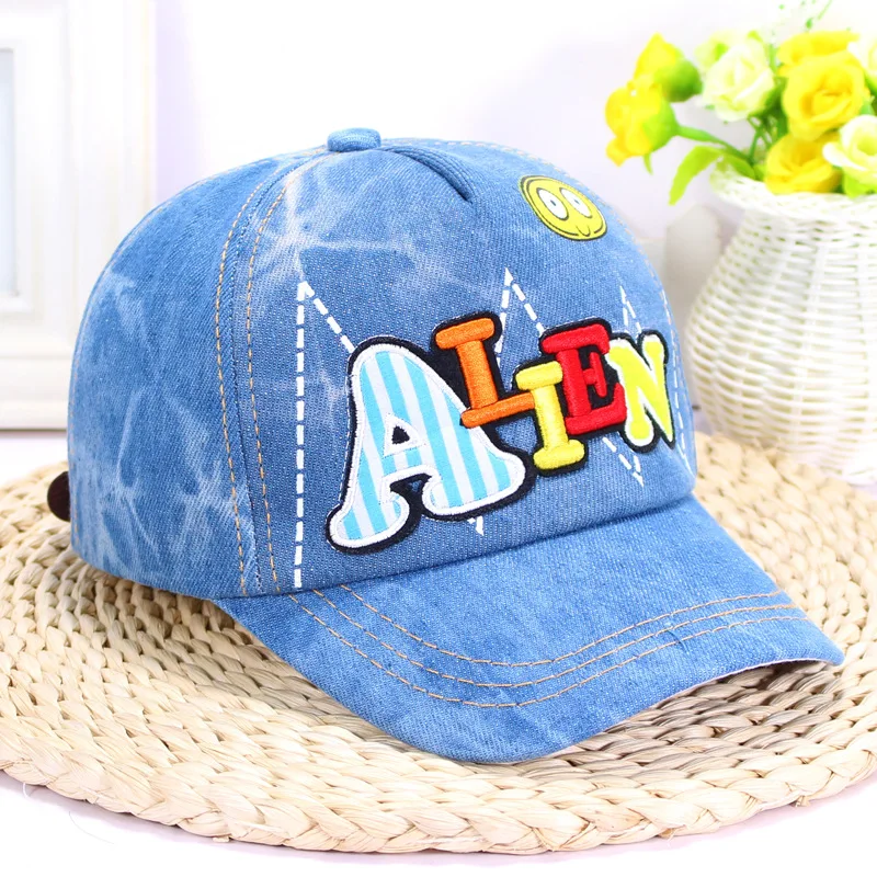 (2 piece/lot) 50 52 cm Baby Wear Letter Pattern Denim Kid's Hat 2018