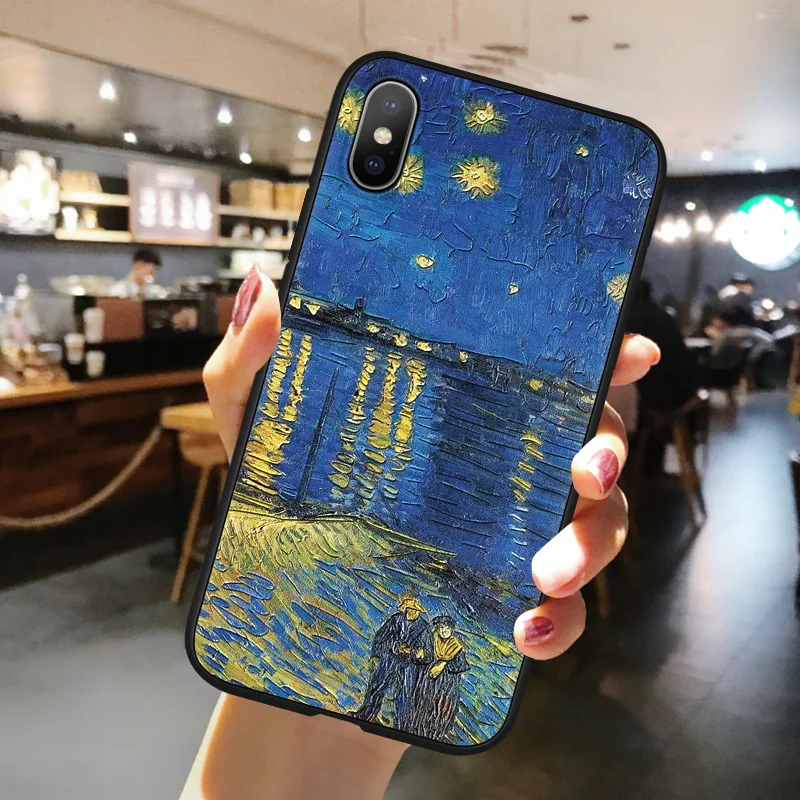 

Van Gogh Starry Night Sunflower Oil Painting Case For iPhone X XR XS Max 3D Emboss TPU Coque For iPhone 8 7 6 6S Plus 5 5S Cover