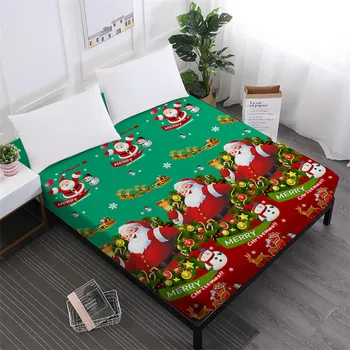 

100% Polyester Bed Sheets Merry Christmas Fitted Sheet Cartoon Print Mattress Cover Home Decor Festival Gift Bedclothes D25