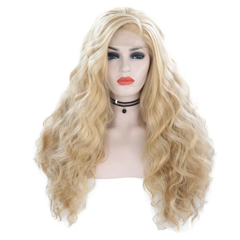 JOY&BEAUTY 24Inch Long Deep Wave Synthetic Lace Front Wig Light Brown High Temperature Fiber For Women Wig