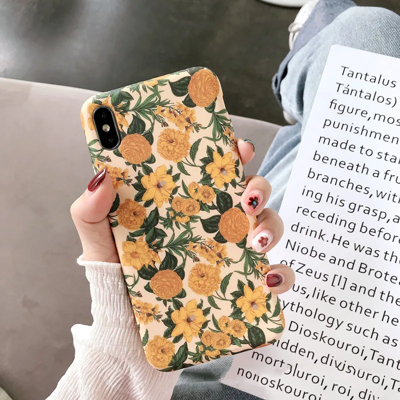

Vintage Flower Pattern Phone Case For ipone 6 6s 7 8 plus XS Case For iphone X XR XSMax Cover Retro Floral Painting Soft Cases