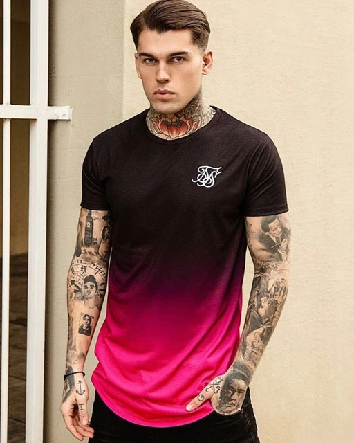 Siksilk-camisetas informales de manga corta para hombre, ropa con cuello gradiente, 2019 _ - AliExpress Mobile