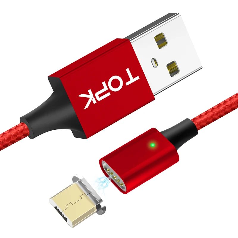 Магнитный светодиодный кабель Micro USB TOPK для Huawei P20 lite Samsung S9 S8 Xiaomi Redmi note 5 6Pro 1 м Type C