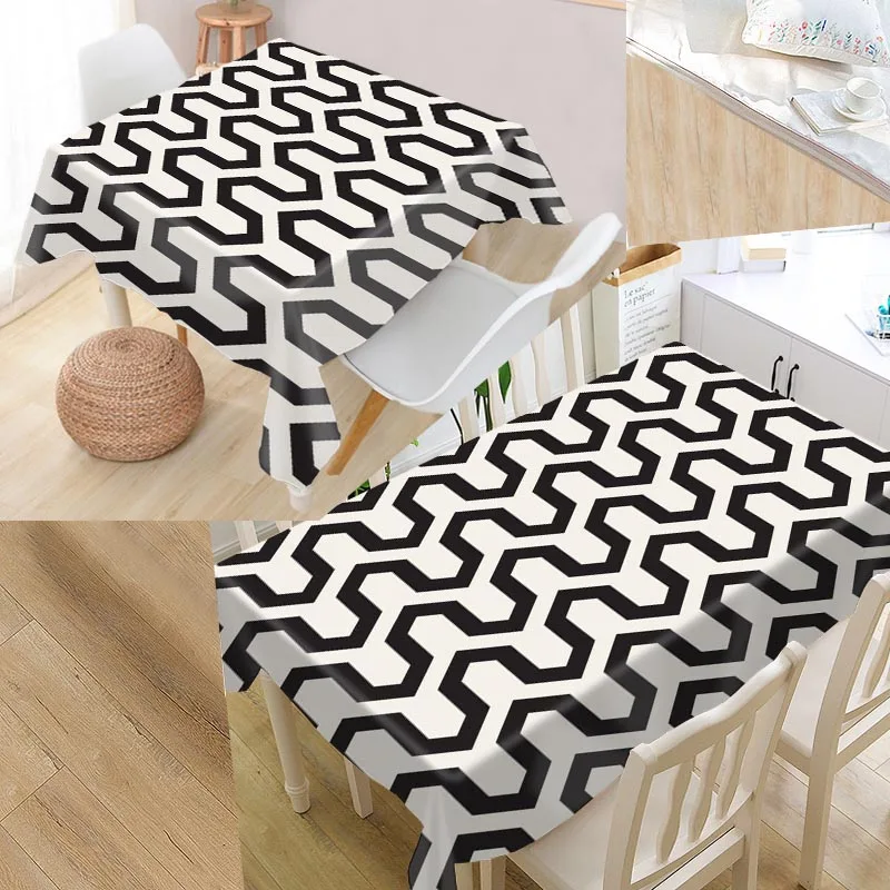 

Custom Black and white lines Table Cloth Oxford Rectangular Waterproof Oilproof Table Cover Wedding Tablecloth #QA008K