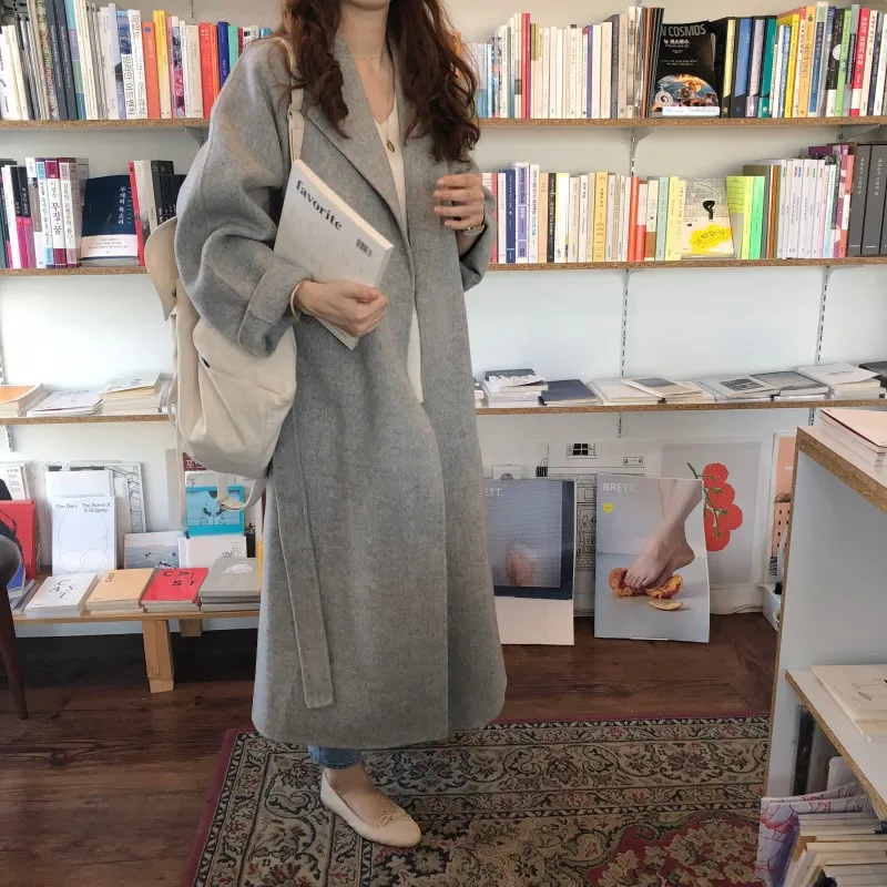 Женское корейское зимнее длинное пальто, верхняя одежда, пальто свободного размера плюс, кардиганы, длинные, элегантные