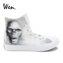 Вэнь ручная роспись ботинки с черепом Зомби дизайн парусиновая обувь на платформе для мужчин Вулканизированная обувь повседневные Эспадрильи плоские кроссовки со шнуровкой для женщин