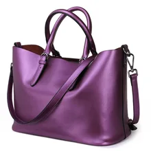 Женская сумка из натуральной кожи, сумка на плечо, женские сумки из воловьей кожи, переносная сумка для покупок, винтажная Большая вместительная сумка-тоут, фиолетовая сумка