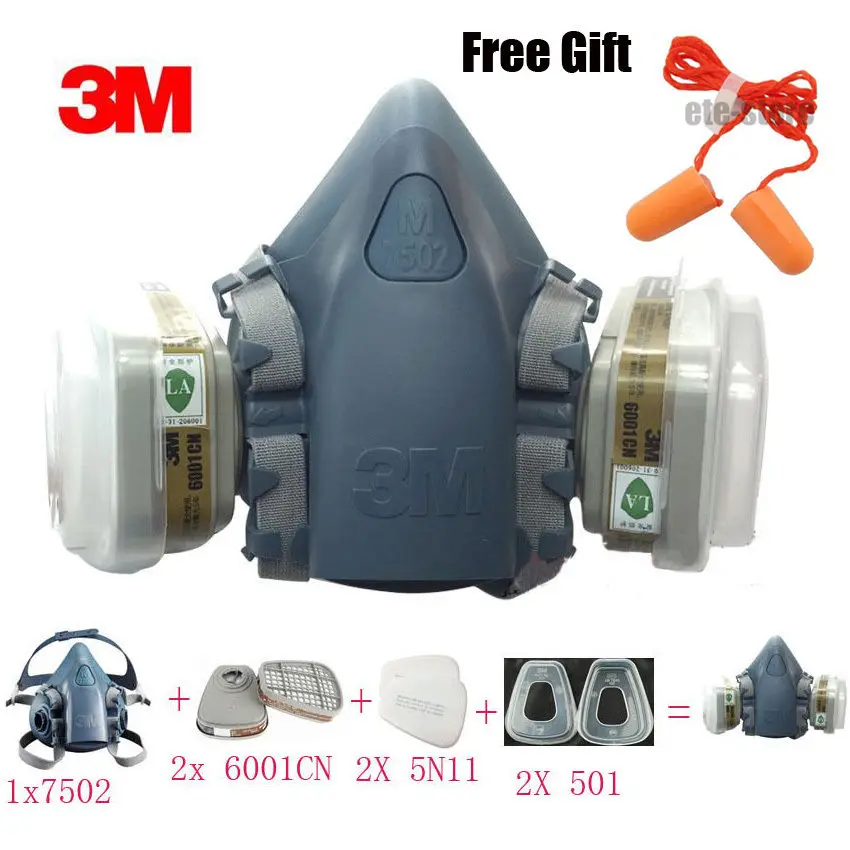 3M 7502 7 Piece Suit Half Face Dust Mask Respirator Paint Spray Filter Reusable