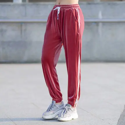 

Women Pants Side Striped Sweatpants Harem Pants Women Pink Casual High Waist Pants Drawstring Loose Trousers Pantalon Femme