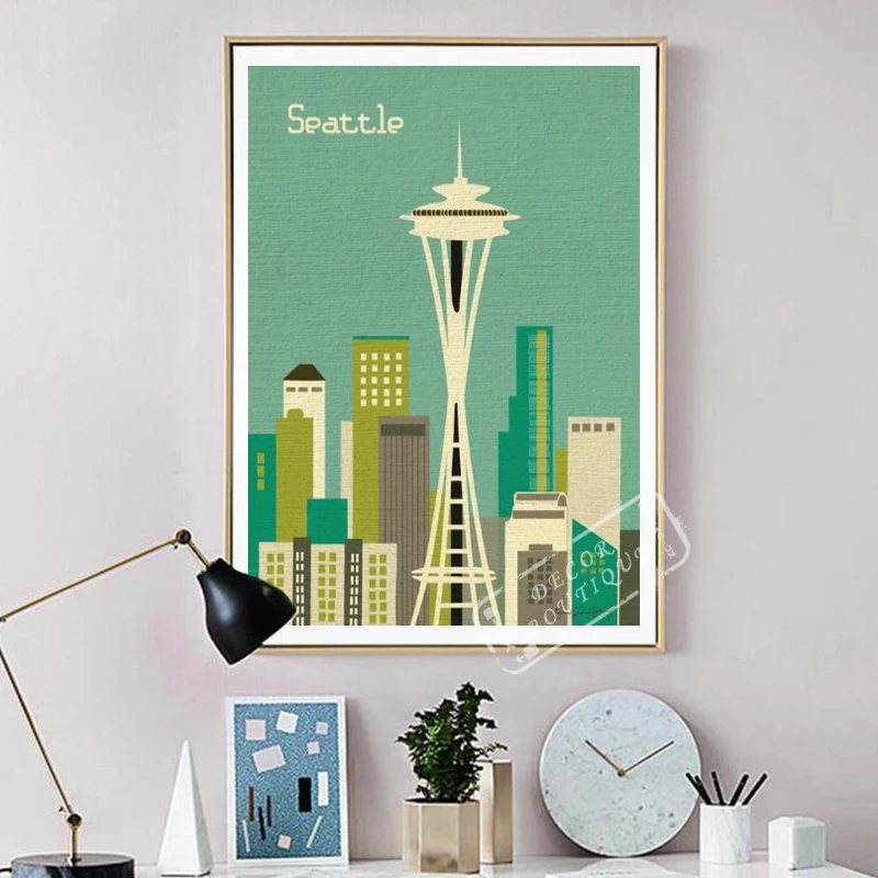 Seattle The SpaceNeedle Room Frame Vintage Kraft Decorative Poster DIY Wall Canvas Painting Sticker Delicate Home Bar Decor Gift | Дом и сад