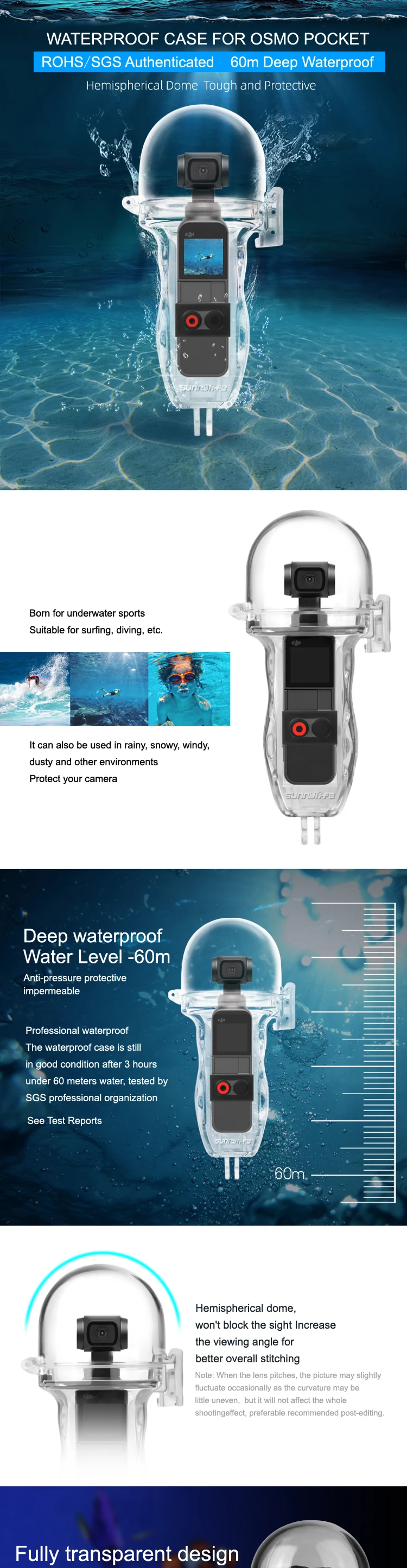Sunnylife Спортивная камера 60 метров водонепроницаемый чехол для дайвинга корпус для OSMO POCKET