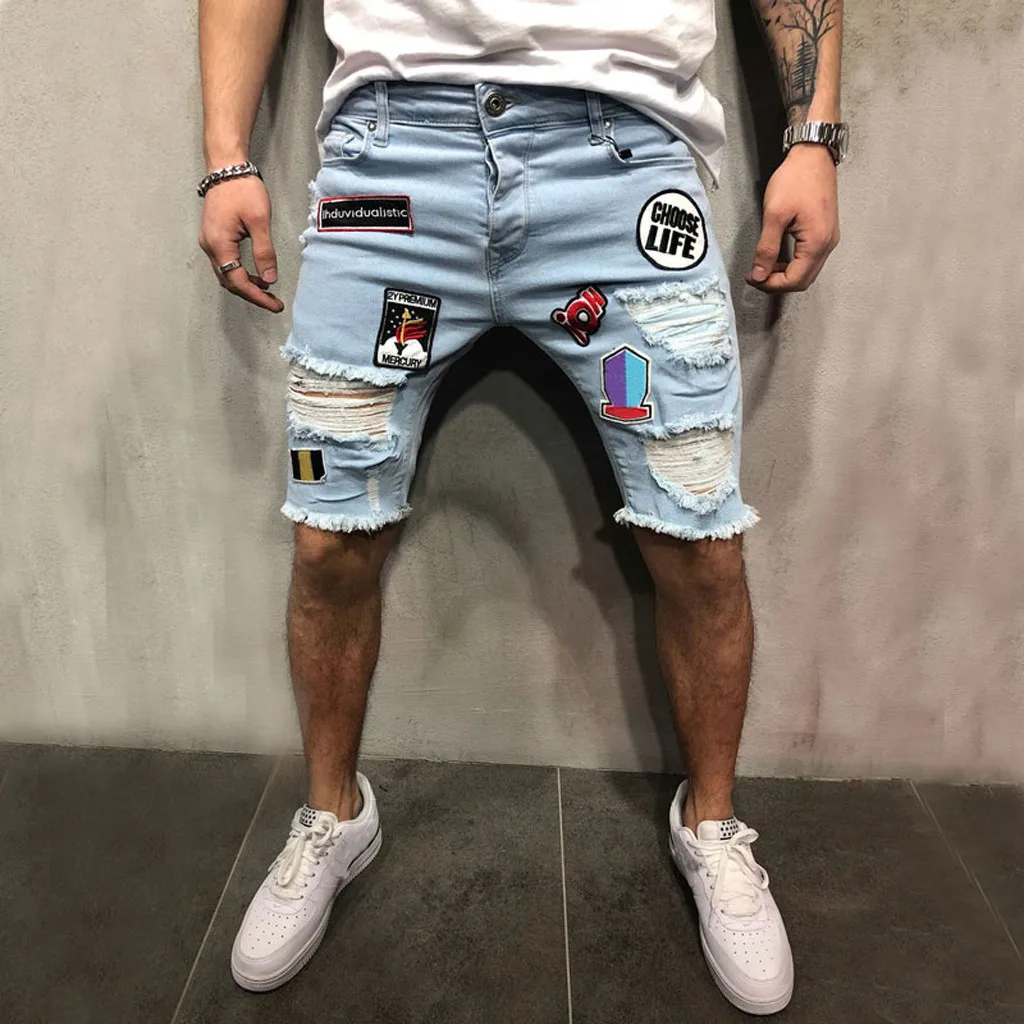 

Summer Hot Sale Casual Men Short Pants Brand Clothing Men Cotton Distressed Denim Shorts Ripped Jeans Casual Holes Summer Short