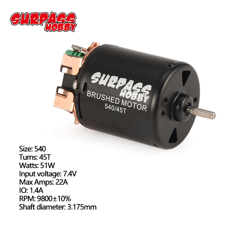 

SURPASS HOBBY 540 45T Brushed Motor 3.175mm Shaft for 1/10 RC Off-road Racing Car Vehicle Part Accessories