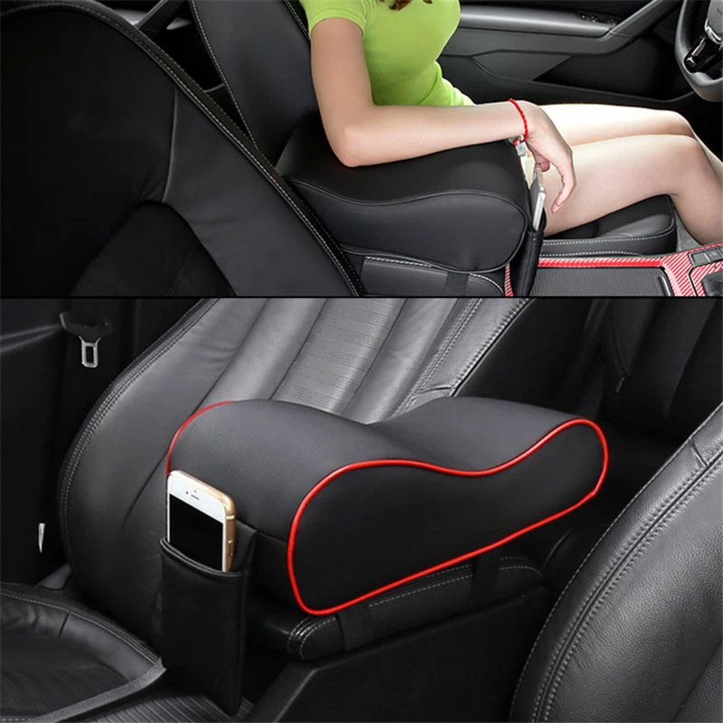 Portable Black PU Leather Car Center Armrest Heighten Pad Cushion Storage Bag