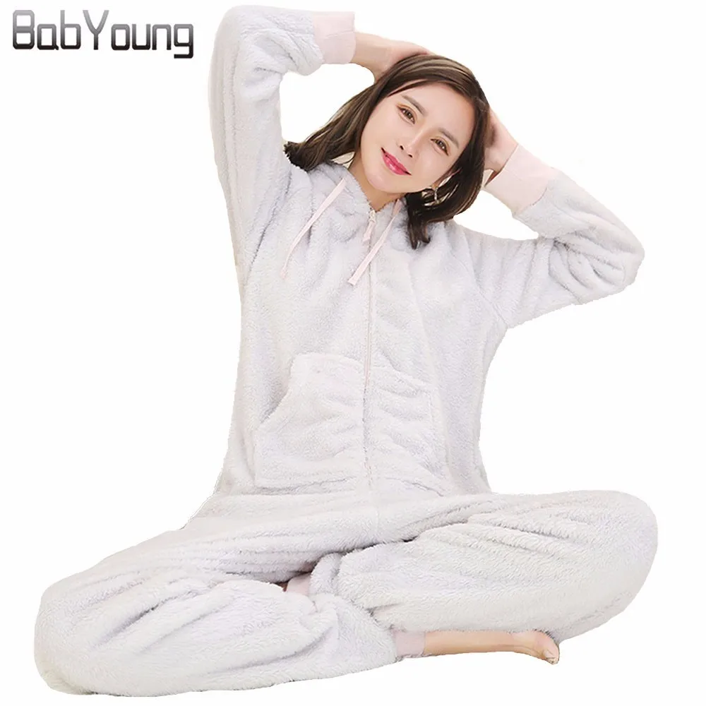 

BabYoung Winter Warm Onesie For Women Jumpsuit Animal Pattern Pajamas Adults Hooded Onsie Kigurumi Onepiece Pijamas De Animales