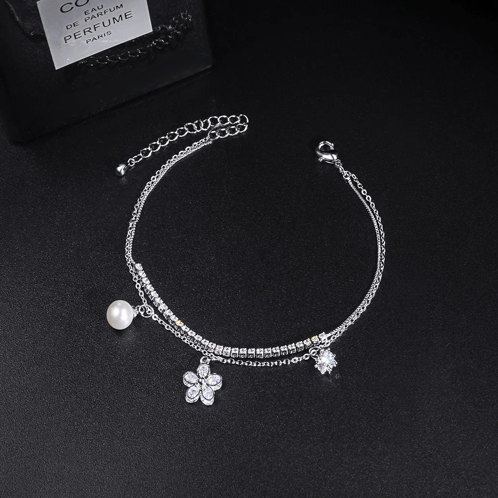 

Mori Sweet Flower Girls Bracelet New Baitao Zircon Double-Layer Chain Handwear