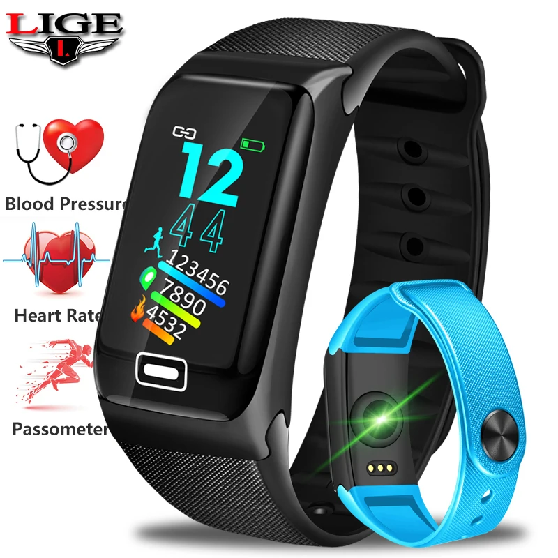 

LIGE Smart bracelet Men Sport Fitness Activity Heart Rate Tracker Blood Pressure wristband Women IP67 Waterproof band Pedometert