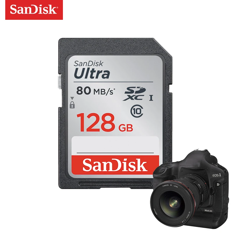 Двойной Флеш-накопитель SanDisk Ultra разъем для SD карты со шлейфом 8 Гб оперативной памяти, 16 Гб встроенной памяти, 32 ГБ SDHC 64 Гб 128 256 SDXC Class10 слот для карт памяти C10 R80mb/s USH-1 Поддержка для Камера