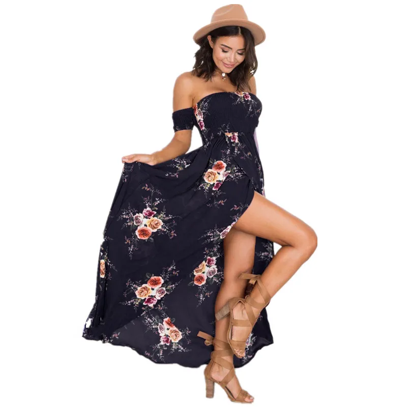 Женское богемное платье с открытыми плечами и цветочным принтом, женские пляжные летние платья, женское длинное платье макси без бретелек, Vestidos, женское XS-5XL