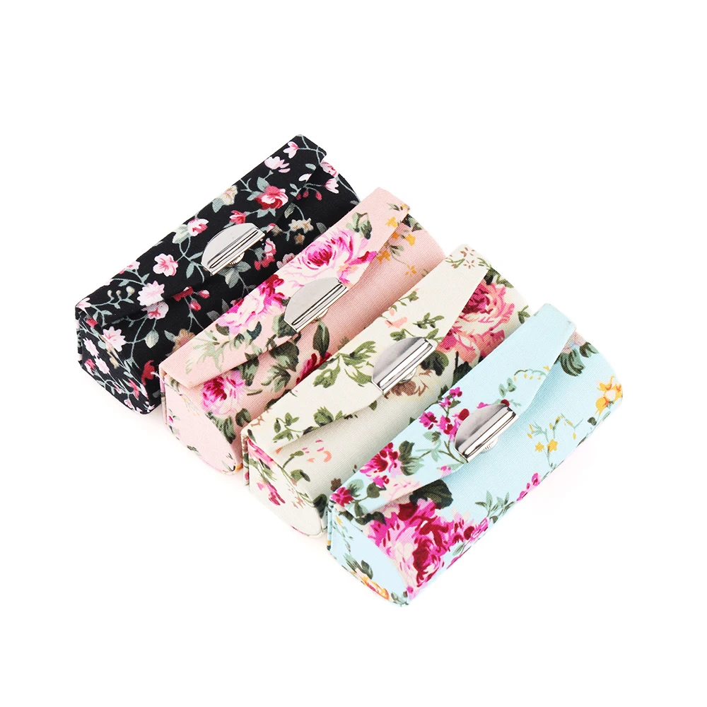 

Lipstick Case Retro Embroidered Flower Designs With Mirror Packaging Lip Gloss Box Jewelry Packaging Storage Box