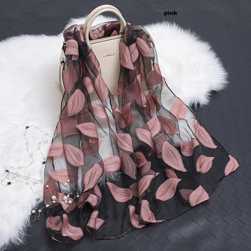 

2017 Women Leaf Pattern Organza Scarf Shawls Wraps 11Colors 10PCS/lot
