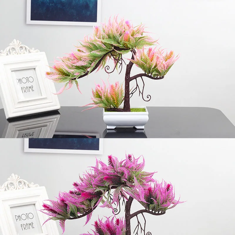 Flone Artificial Plastic Indoor Desktop Decoration Potted Bonsai Small Plant Tree Fake Potted Plant Home Art Study Decoration (8)
