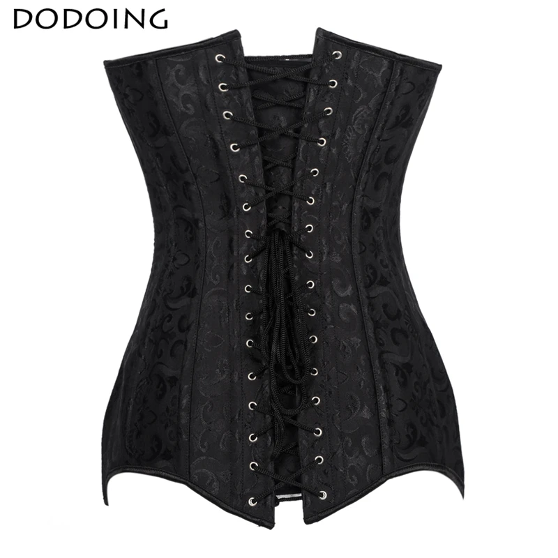 

Sexy Black Corset Cord Print Overbust 14 Spiral Steel Boend Brocade Bodysuit Body Shaper Weight Loss Steampunk Bustier Size NEW
