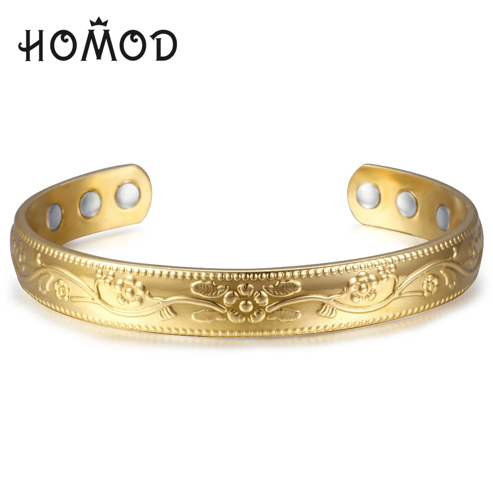

HOMOD Gold pattern Magnetic Copper Bangle Bracelet Healing Bio Therapy Arthritis Pain Relief Jewelry
