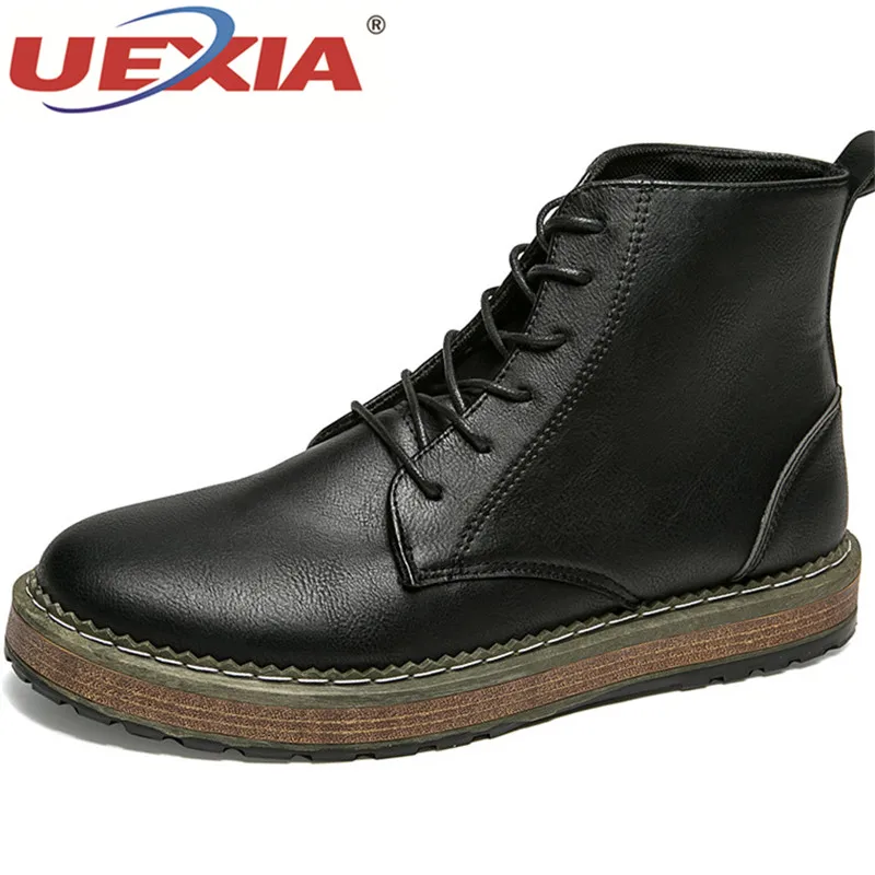 

UEXIA Original Youth Fashion Mens Shoes Black Pu Leather Martin Shoes For Male Rubber Sole Adult Casual Shoe Flats Men Walking