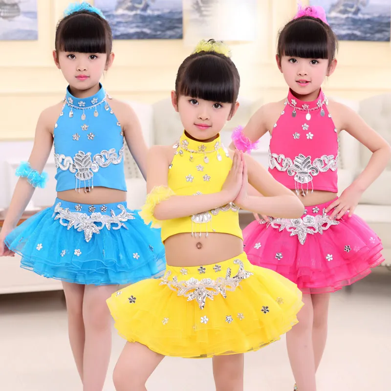 

2018 dance clothes sequins salsa jazz dance costume for girls modern dancing dress of girl